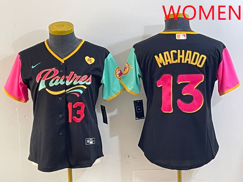 Women San Diego Padres 13 Machado Black City Edition 2025 Nike MLB Jersey style 11